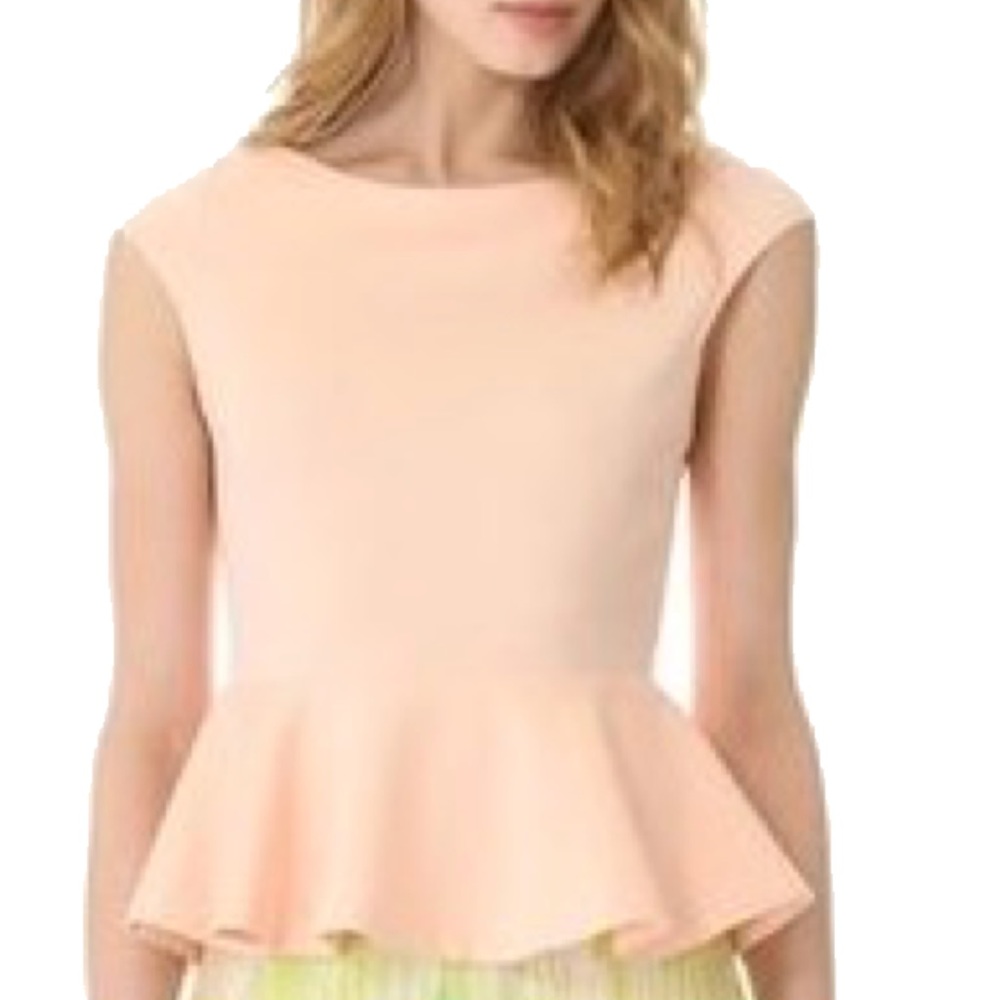 Alice + Olivia Regina Peach Peplum Top L